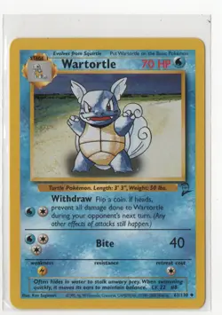 Pokemon Cards -Base Set 2 -Wartortle - 063/130 Uncommon - Image 1