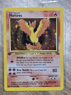 Pokemon TCG Moltres Holo Rare Card 12/62 Fossil 1st Edition - Image 2