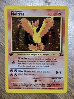 Pokemon TCG Moltres Holo Rare Card 12/62 Fossil 1st Edition - Image 3