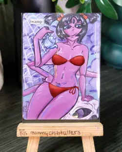 swamp X1 Altered Art Hand Painted MTG Magic Gathering land card muffet sexy girl - Image 1