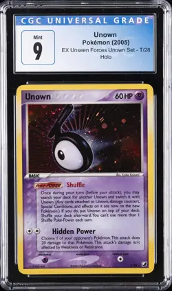 2005 POKEMON EX UNSEEN FORCES #T/28 UNOWN-HOLO CGC 9 - Image 1