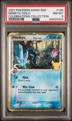 Pokemon Mimikyu Delta Species SWSH136 STAMP HOLO 2021 CELEBRATIONS PROMO PSA 8 - Image 1