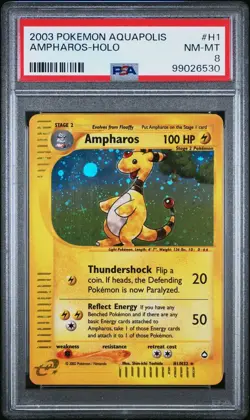 2003 POKEMON AQUAPOLIS #H1 AMPHAROS NM-MT HOLO PSA 8 VINTAGE ! - Image 1