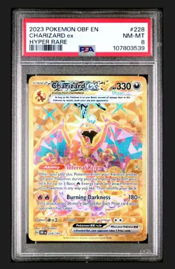2023 Pokemon Charizard ex 228 Obsidian Flames Gold Secret Hyper Rare PSA 8 NM-MT - Image 1