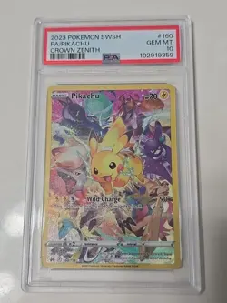 2023 Pokemon Sword & Shield Pikachu Crown Zenith 160/159 Secret Rare PSA 10 - Image 1