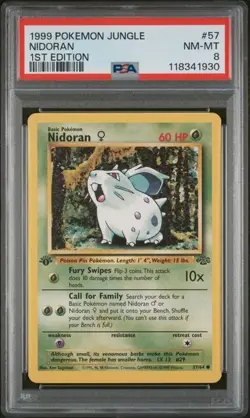 1999 POKEMON JUNGLE 1ST ED #57 NIDORAN PSA 8 - Image 1