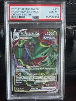 Pokemon TCG Rayquaza VMAX Holo Ultra Rare Card Crown Zenith 102/159, PSA 10 - Image 1