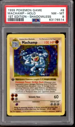 Pokemon Base Set 1st Edition Shadowless Machamp 8/102 - PSA 8 - Image 1