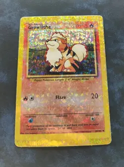 Growlithe 28/102 Holo Prism Vintage Pokemon Vending Golden Sticker Card 90's - Image 1