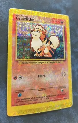 Growlithe 28/102 Holo Prism Vintage Pokemon Vending Golden Sticker Card 90's - Image 2