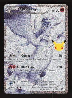 Reshiram 113/114 Pokemon Celebrations Black & White Holo Full Art Card - Image 1