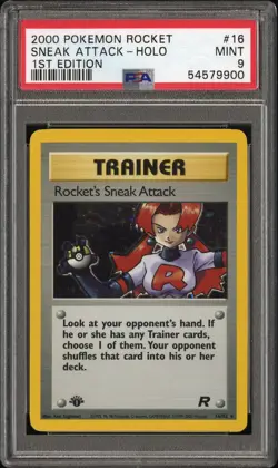 2000 POKEMON ROCKET 1ST ED #16 ROCKET'S SNEAK ATTACK-HOLO PSA 9 - Image 1