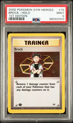 2000 POKEMON GYM HEROES 1ST ED #15 BROCK-HOLO PSA 9 - Image 1