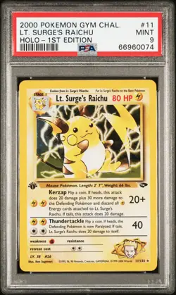 2000 POKEMON GYM CHALLENGE HOLO-1ST ED #11 LT. SURGE'S RAICHU PSA 9 - Image 1
