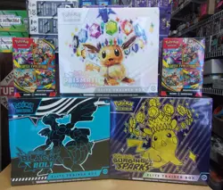 POKEMON PRISMATIC + SURGING + BLACK BOLT ETB + (2) MEGA EVOLUTION BUNDLE BOXES - Image 1