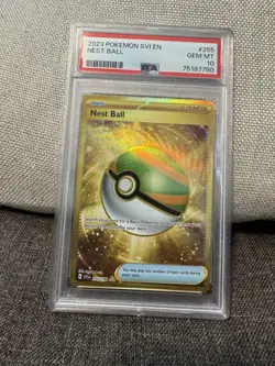 Pokemon Nest Ball 255/198 Scarlet and Violet Gold Full Art PSA 10 - Image 1