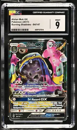 CGC Graded 9 Mint Alolan Muk GX 84/147 Burning Shadows Pokemon Card - Image 1