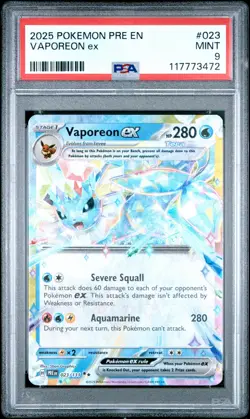 2025 POKEMON PRE EN-PRISMATIC EVOLUTIONS #023 VAPOREON EX PSA 9 - Image 1