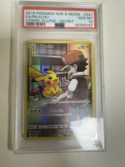 2019 POKEMON SUN & MOON COSMIC ECLIPSE SECRET #241 FULL ART/PIKACHU PSA 10 - Image 1