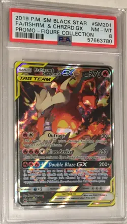 Pokemon Sun & Moon Black Star Promo PSA 8 Reshiram & Charizard GX ALT ART SM201 - Image 1