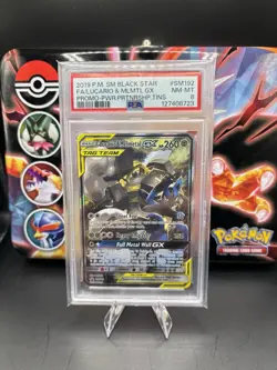 Pokemon 2019 SM Black Star Promo Lucario & Melmetal GX Fa #SM192 PSA 8 - Image 1