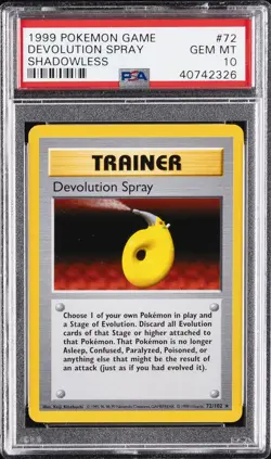 1999 POKEMON BASE SET SHADOWLESS #72 DEVOLUTION SPRAY PSA 10 - Image 1