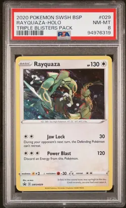 PSA 8 RAYQUAZA HOLO SWSH029 2020 POKEMON SWSH REBEL CLASH TRIPLE BLISTER PROMO - Image 3