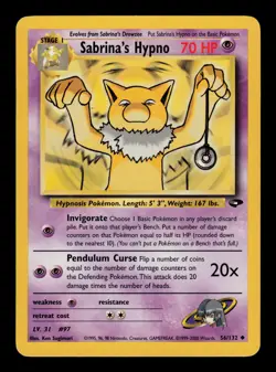 Sabrina's Hypno 56/132 - LP - Gym Challenge, WOTC Pokemon Vintage - Image 1