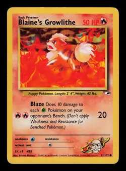 Blaine's Growlithe 62/132 - MP - Gym Heroes, WOTC Pokemon Vintage - Image 1