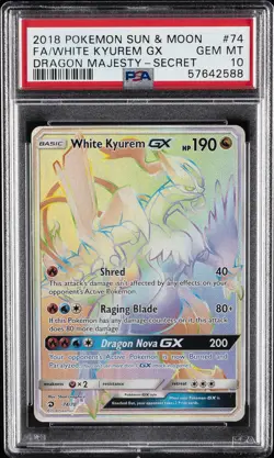 2018 POKEMON SUN & MOON DRAGON MAJESTY SECRET FULL ART/WHITE KYUREM GX PSA 10 - Image 1