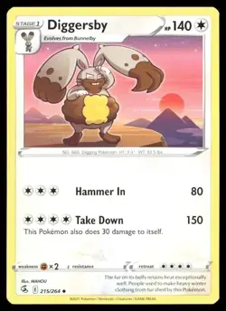 2021 Fusion Strike Set Pokemon Card 215 Diggersby NM - Image 1