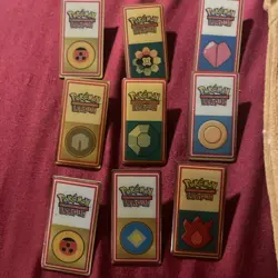 Pokemon League TCG Metal Trainer Badges Pins Lot Kanto Johto 9pins & Bag - Image 4