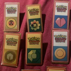 Pokemon League TCG Metal Trainer Badges Pins Lot Kanto Johto 9pins & Bag - Image 5