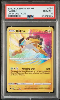 2020 POKEMON SWORD & SHIELD VIVID VOLTAGE #050 RAIKOU PSA 10 - Image 1