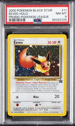 2000 POKEMON PROMO BLACK STAR POKEMON LEAGUE #11 EEVEE-HOLO PSA 8 - Image 1