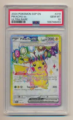 2024 Pokemon Surging Sparks PIKACHU EX 219/191 Ultra Rare PSA 10 - Image 1