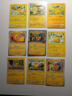 Pikachu Lot!! 9 Pikachu Cards NM!! Cosmos Holo Pikachu Big Fat Swirl!!! Pokemon - Image 1