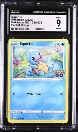 ERROR PARTIAL CRIMP CGC 9 MINT Squirtle 015/078 GO Non Holo Starter Pokemon 2022 - Image 1