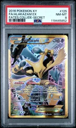PSA 8 Alakazam EX 125/124 English Pokemon XY Fates Collide Secret Rare Full Art - Image 1