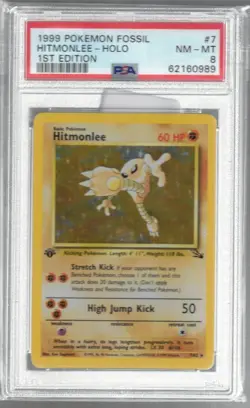1999 Pokemon Fossil 7 Hitmonlee Holo 1st Edition PSA 8 62160989 Graded Pokemon C - Image 1