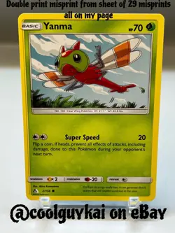 Pokemon Double Print Misprint Error Yanma 2/156 Sm-Ultra Prism Regular - Image 1