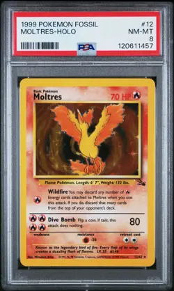1999 POKEMON FOSSIL #12 MOLTRES-HOLO PSA 8 - Image 1