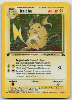 Raichu 14/62 1st Edition MP Played Fossil Set 1999 Pokemon Card Holo Rare - Image 1