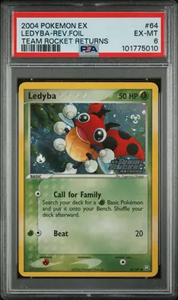 Pokemon Card Reverse Holo Ledyba 64/109 PSA 6 ex Team Rocket Returns - Image 1