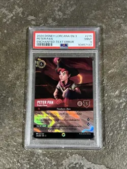 G1N 2024 Disney Lorcana EN3 Inklands Peter Pan Enchanted 215 Misprint Error PSA9 - Image 1
