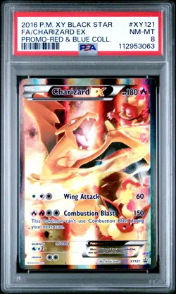 2016 POKEMON XY BLACK STAR PROMO RED & BLUE COLL FULL ART/CHARIZARD EX PSA 8 - Image 1