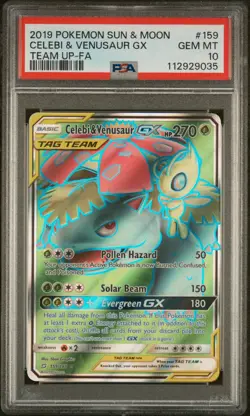 2019 POKEMON SUN & MOON TEAM UP #159 FULL ART/CELEBI & VENUSAUR GX PSA 10 - Image 1
