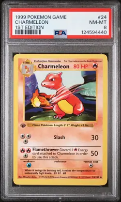 Pokemon Card 24/102 Charmeleon 1st Edition Base Set English - PSA 8 NEW CERT - Image 1
