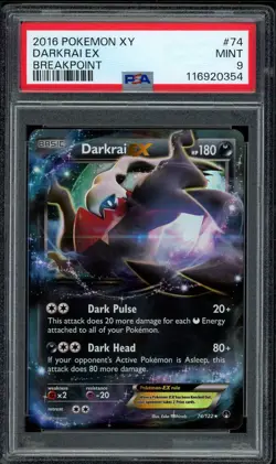 2016 PSA 9 Pokemon XY Breakpoint Darkrai EX 74/122 card Mint - Image 1