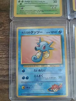 4 Pokemon Cards Holo Muk, Clefairy, and MewTwo. Non Holo Japanese Misty's Horsea - Image 2